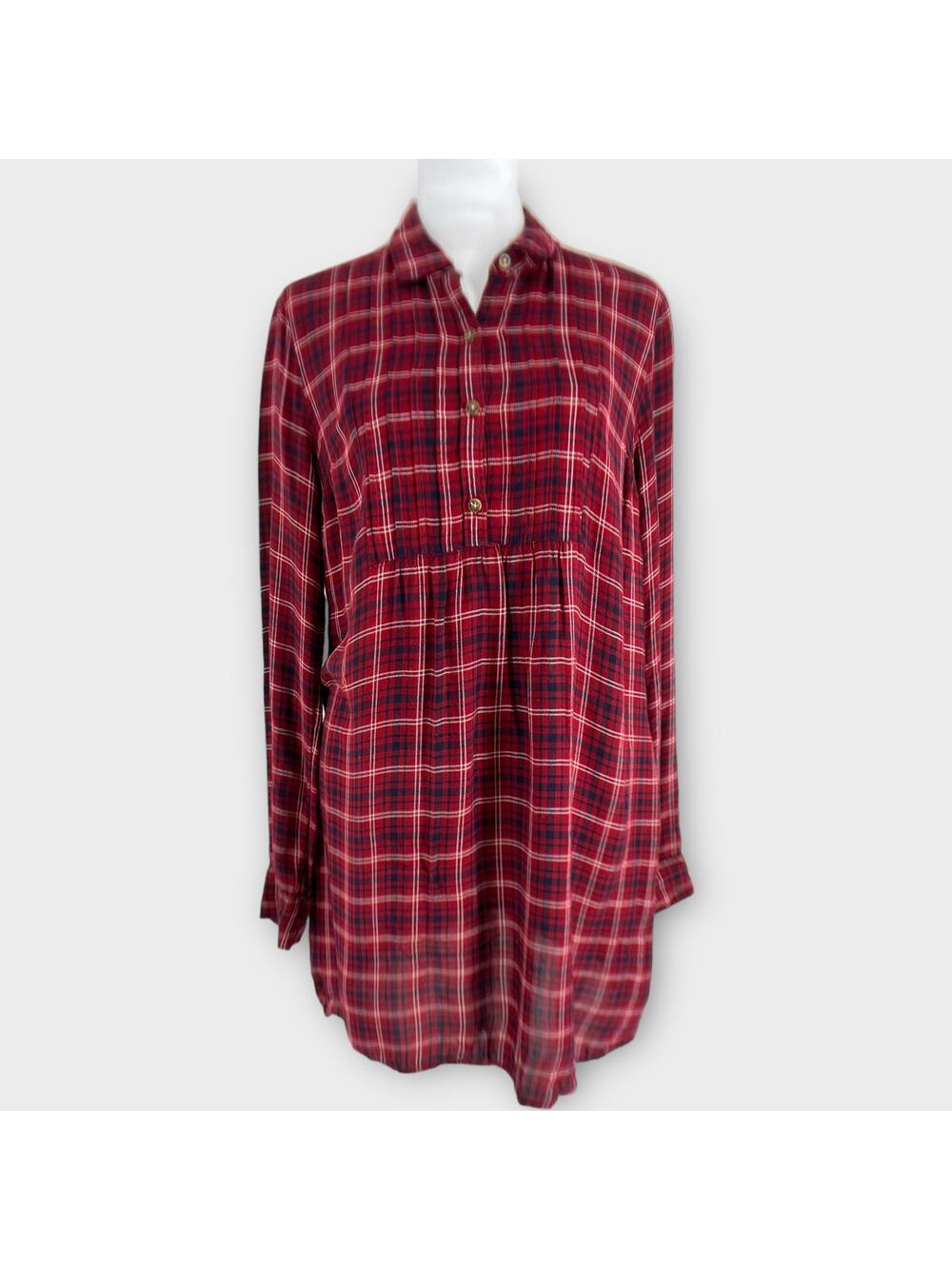 Abercrombie & Fitch Long Red Plaid Shirt Dress Pockets Button Down Small Y2K 90s